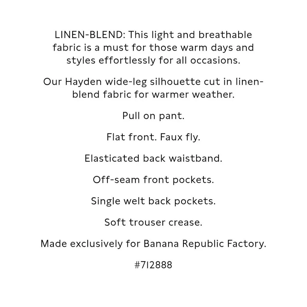 New‎ Banana Republic Trousers Pants XL Linen Hayden Wide Leg Flat Front Black